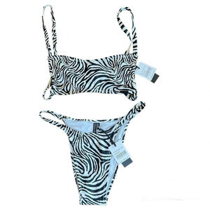 Kendall + Kylie Zebra Print Bikini Black White Two Piece Swimsuit Size L NWT